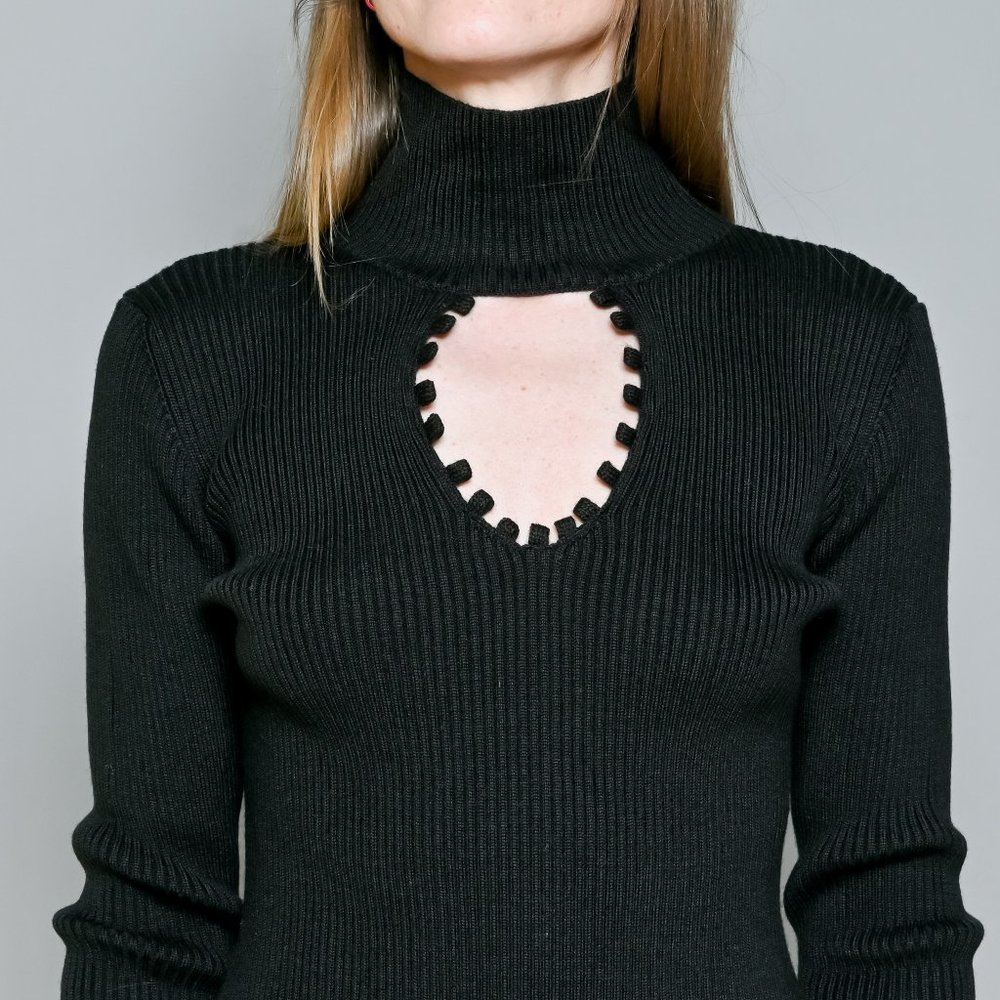 BEVZA Cut-Out Ribbed Wool-Blend Turtleneck Sweater - Picture 2 of 6